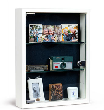 Memory Box for Assisted Living Facilites - Memory Care Memory Box - Locing tempered Glass door Memory Box - Custom Display Designs Memory Boxes
