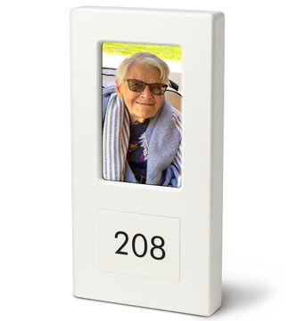 Portrait View Digital Memory Box - ADA Compliant Alzheimer Assisted living Digital Memory Box - Wall Mounted Digital Room Picture Display with Room Number - Residential Care Facility Memory Box - Custom Disply Design